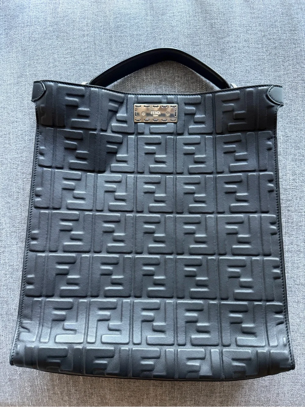 Fendi Black Leather Embossed FF Logo Crossbody Bag